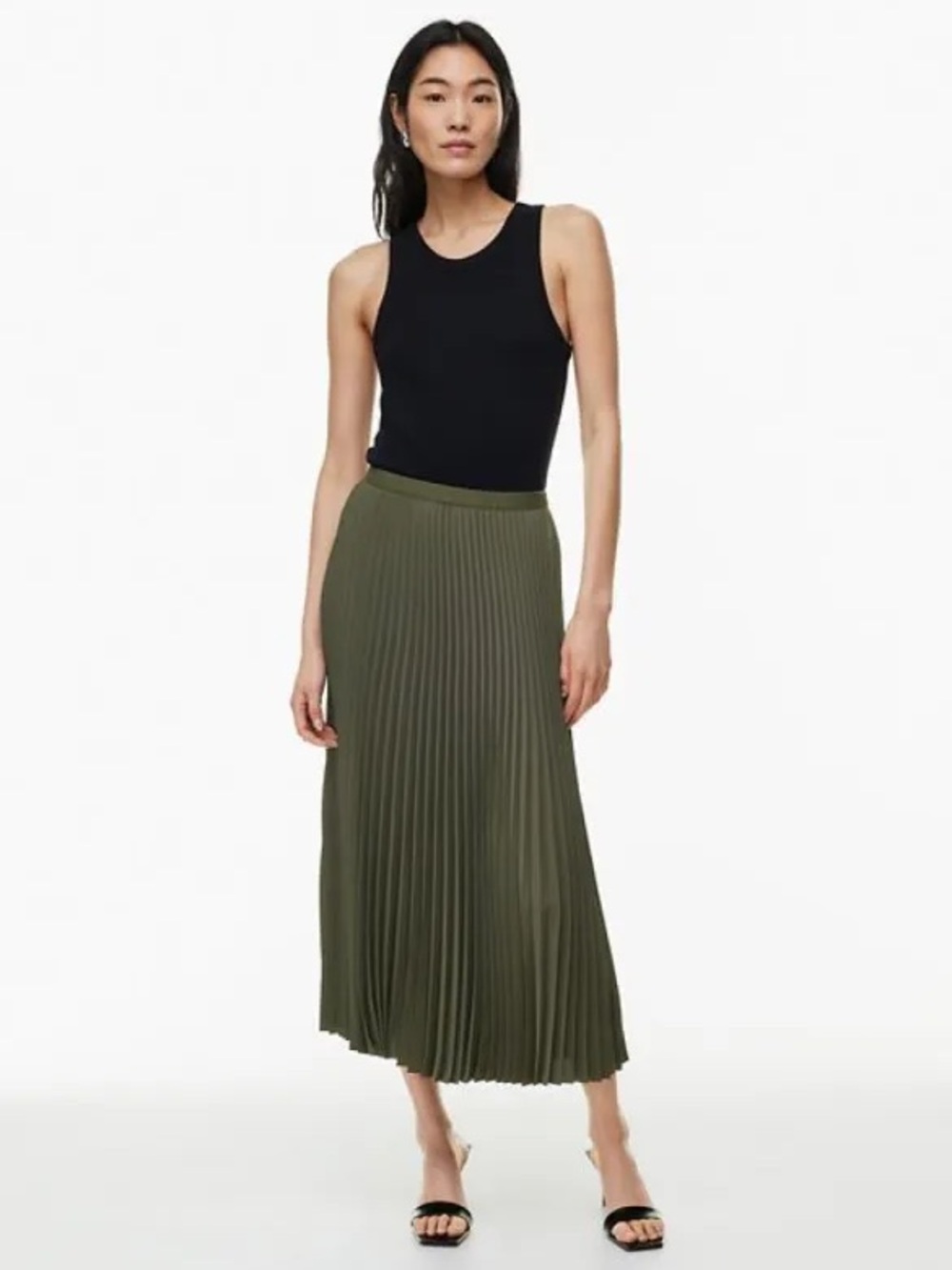 Aritzia / Babaton Acclaim Skirt (Olive Green Pleated Midi Skirt)